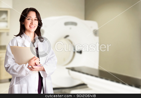 To use this stock image in your creative project, please select the size you need over to the right and click the "Add to Cart" button.
Your downloaded image will come with the Cutcaster watermark removed so don’t worry about the watermark you see on this page. Female doctor radiologist at CT CAT scan with chart stock photo, Beautiful happy female doctor physician radiologist holding patient medical chart and pen standing in CT CAT Scan room at hospital, isolated. by Paul Hakimata