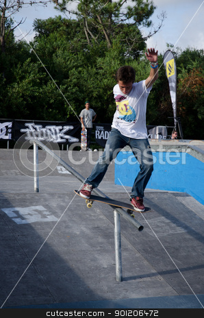 To use this stock image in your creative project, please select the size you need over to the right and click the "Add to Cart" button.
Your downloaded image will come with the Cutcaster watermark removed so don’t worry about the watermark you see on this page. Jorge Simões stock photo, ILHAVO, PORTUGAL - SEPTEMBER 04: Jorge Simões during the 2nd Stage of the DC Skate Challenge on September 04, 2011 in Ilhavo, Portugal. by Homydesign
