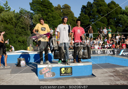 Amateur rank winners Amateur rank winners stock photo, ILHAVO, PORTUGAL - SEPTEMBER 04: João Santos, Francisco Lopes and Pedro Chalabardo during the 2nd Stage of the DC Skate Challenge on September 04, 2011 in Ilhavo, Portugal. by Homydesign
