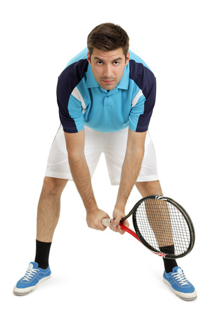 To use this stock image in your creative project, please select the size you need over to the right and click the "Add to Cart" button.
Your downloaded image will come with the Cutcaster watermark removed so don’t worry about the watermark you see on this page. Male tennis player stock photo, Photo of an attractive male tennis player waiting for the serve. Full body shot with slight shadow around shoes. by © Ron Sumners