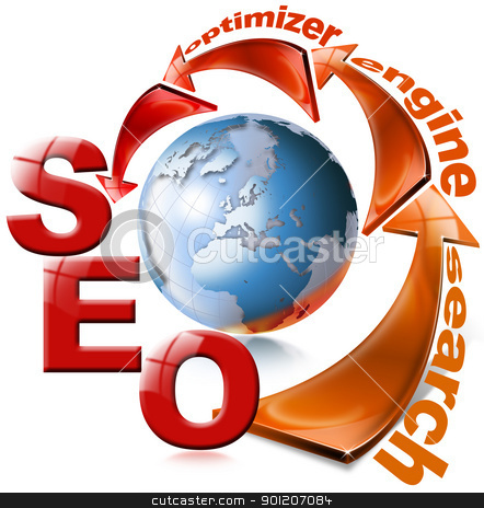 SEO red arrow - Search Engine Optimization Web SEO red arrow - Search Engine Optimization Web stock photo, Illustration with globe, arrow and written SEO by catalby