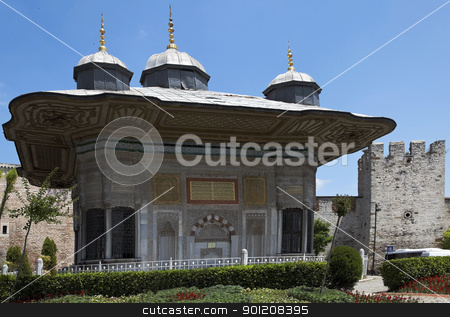 To use this stock image in your creative project, please select the size you need over to the right and click the "Add to Cart" button.
Your downloaded image will come with the Cutcaster watermark removed so don’t worry about the watermark you see on this page. Ornate gate house at Topkapi Palace Istanbul stock photo, Intricate design and mosaic of the ornate gate house at Topkapi Palace Istanbul, landscape, crop space and copy area by Kantilal Patel