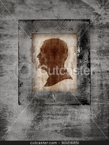 Man face in frame man face in frame stock photo, drawing of a man face in old-fashioned silhouette style in a frame on grunge background by lubavnel