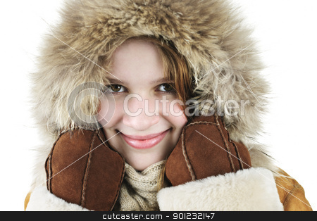 To use this stock image in your creative project, please select the size you need over to the right and click the "Add to Cart" button.
Your downloaded image will come with the Cutcaster watermark removed so don’t worry about the watermark you see on this page. Happy winter girl stock photo, Beautiful young woman in fur hood of winter coat by Elena Elisseeva