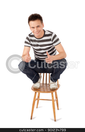 Happy Man Showing OK Sign Happy Man Showing OK Sign stock photo, Smiling handsome young man sitting on chair gesturing ok sign isolated against white background
by Rognar