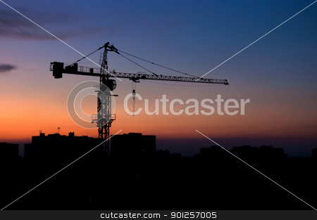 To use this stock image in your creative project, please select the size you need over to the right and click the "Add to Cart" button.
Your downloaded image will come with the Cutcaster watermark removed so don’t worry about the watermark you see on this page. Urban building scene stock photo, Building crane on a background of a picturesque sunset by Imaster