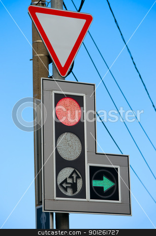 To use this stock image in your creative project, please select the size you need over to the right and click the "Add to Cart" button.
Your downloaded image will come with the Cutcaster watermark removed so don’t worry about the watermark you see on this page. Traffic sign and traffic light stock photo, Traffic sign and traffic light against sky by Imaster