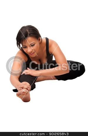 Stretching muscles before workout Stretching muscles before workout stock photo, Beautiful attractive woman stretching exercise before her yoga workout, dressed on black, isolated. by Paul Hakimata