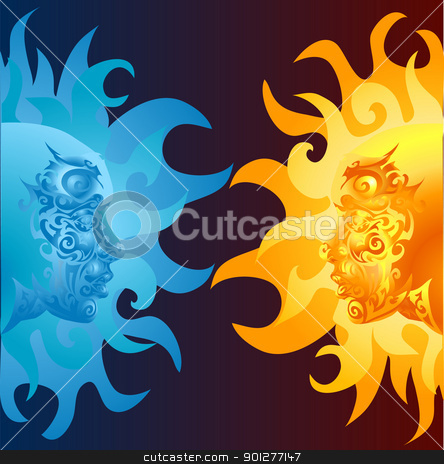 Faces illustration faces illustration stock vector clipart, two opposing faces one blue and one yellow/ orange by Christos Georghiou