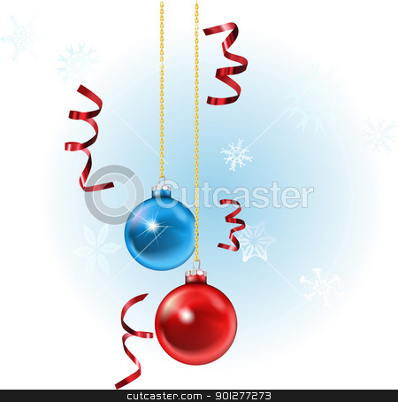 Xmas baubles and streamers Xmas baubles and streamers stock vector clipart, illustration of christmas baubles and streamers, with snowflakes in the background by Christos Georghiou