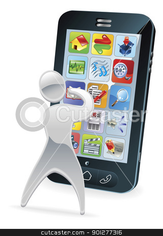 Metallic cartoon character phone concept Metallic cartoon character phone concept stock vector clipart, Metallic cartoon mascot character phone concept by Christos Georghiou
