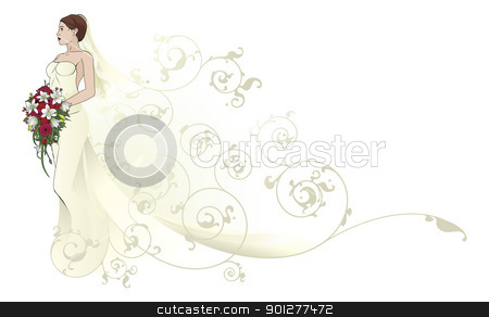 Gold Dress on Bride Beautiful Wedding Dress Pattern Background Stock Vector Clipart