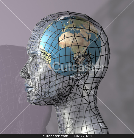To use this stock image in your creative project, please select the size you need over to the right and click the "Add to Cart" button.
Your downloaded image will come with the Cutcaster watermark removed so don’t worry about the watermark you see on this page. the world concept stock photo, Globe within a transparent head, perhaps representing the potential of the mind, intellect or psyche. 3d conceptual render. by Christos Georghiou