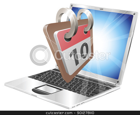 To use this stock image in your creative project, please select the size you need over to the right and click the "Add to Cart" button.
Your downloaded image will come with the Cutcaster watermark removed so don’t worry about the watermark you see on this page. A retro desk calender flying out of a laptop computer. Concept f stock vector clipart, Laptop desk calendar concept by Christos Georghiou