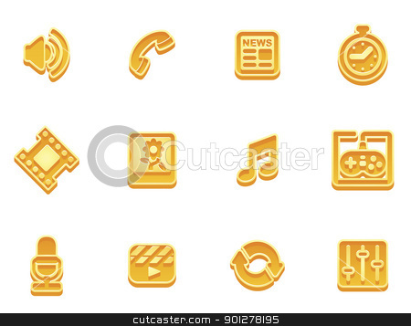 To use this stock image in your creative project, please select the size you need over to the right and click the "Add to Cart" button.
Your downloaded image will come with the Cutcaster watermark removed so don’t worry about the watermark you see on this page. media icon set stock vector clipart, illustration of a media icon set, or series of media studies signs by Christos Georghiou