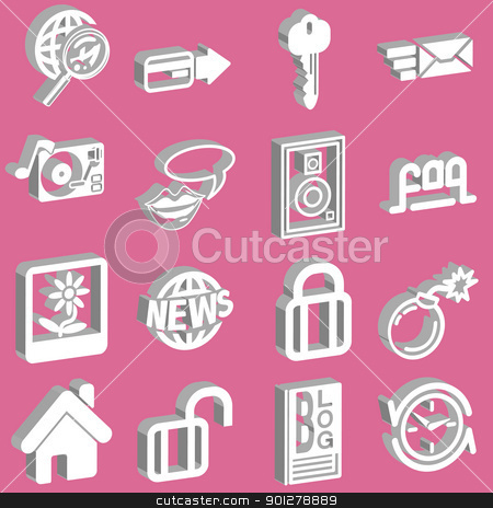 To use this stock image in your creative project, please select the size you need over to the right and click the "Add to Cart" button.
Your downloaded image will come with the Cutcaster watermark removed so don’t worry about the watermark you see on this page. 3D Internet web icon series set stock vector clipart, a set of internet web icons by Christos Georghiou