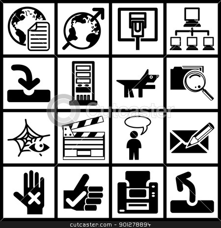 To use this stock image in your creative project, please select the size you need over to the right and click the "Add to Cart" button.
Your downloaded image will come with the Cutcaster watermark removed so don’t worry about the watermark you see on this page. Internet web icon series set stock vector clipart, Set of web icons by Christos Georghiou
