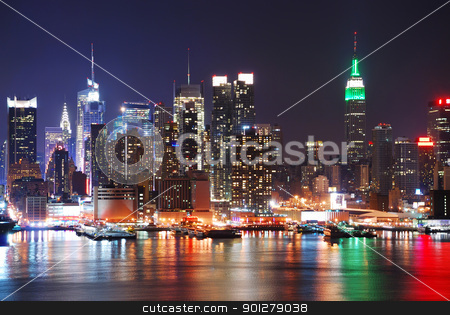 EMPIRE STATE BUILDING, NEW YORK CITY EMPIRE STATE BUILDING, NEW YORK CITY stock photo, Empire State Building, New York City with Manhattan Skyline at night panorama over Hudson River with reflection. by rabbit75_cut