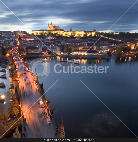 To use this stock image in your creative project, please select the size you need over to the right and click the "Add to Cart" button.
Your downloaded image will come with the Cutcaster watermark removed so don’t worry about the watermark you see on this page. Prague Castle Cityscape stock photo, A view of the Prague Castle in the early evening, view from the Old Town Bridge Tower. by Tyler Olson