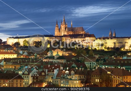 Prague Castle Cityscape Prague Castle Cityscape stock photo, A view of the Prague Castle in the early evening, view from the Old Town Bridge Tower. by Tyler Olson