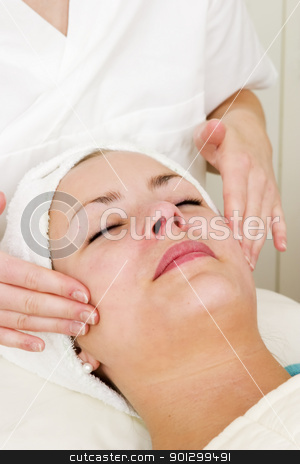 To use this stock image in your creative project, please select the size you need over to the right and click the "Add to Cart" button.
Your downloaded image will come with the Cutcaster watermark removed so don’t worry about the watermark you see on this page. Facial Massage stock photo, A woman receiving a facial massage at a beauty spa. by Tyler Olson