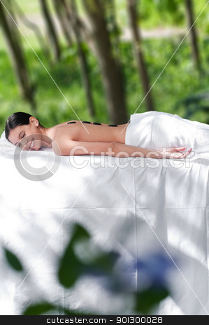 To use this stock image in your creative project, please select the size you need over to the right and click the "Add to Cart" button.
Your downloaded image will come with the Cutcaster watermark removed so don’t worry about the watermark you see on this page. Attractive woman getting spa treatment stock photo, Beautiful young girl at the day spa with black stones on her bare back by Tyler Olson
