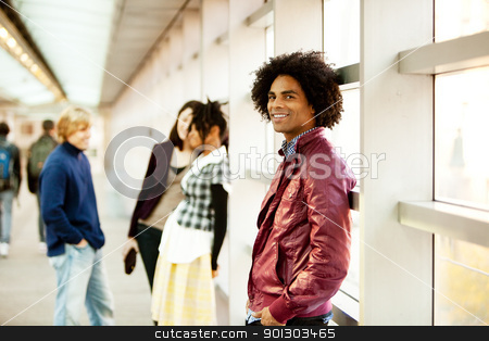To use this stock image in your creative project, please select the size you need over to the right and click the "Add to Cart" button.
Your downloaded image will come with the Cutcaster watermark removed so don’t worry about the watermark you see on this page. Handsome African American Male stock photo, An African American male with friends talking in the background by Tyler Olson