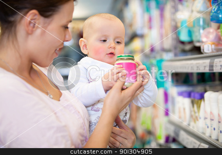 Mother with Baby in Supermarket Mother with Baby in Supermarket stock photo, Mother shopping with baby in a supermarket, shallow depth of field - focus on baby by Tyler Olson