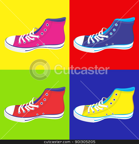 To use this stock image in your creative project, please select the size you need over to the right and click the "Add to Cart" button.
Your downloaded image will come with the Cutcaster watermark removed so don’t worry about the watermark you see on this page. Teenager sneakers background stock photo, Colorful teen sneakers on differentes colors background. Vector available by Cienpies Design