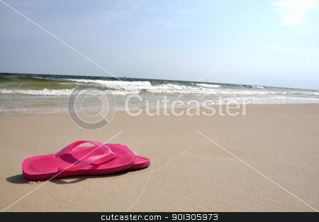 To use this stock image in your creative project, please select the size you need over to the right and click the "Add to Cart" button.
Your downloaded image will come with the Cutcaster watermark removed so don’t worry about the watermark you see on this page. Flip Flops on Beach stock photo, Pair of flip flops on beach with copy space. by Danny Hooks