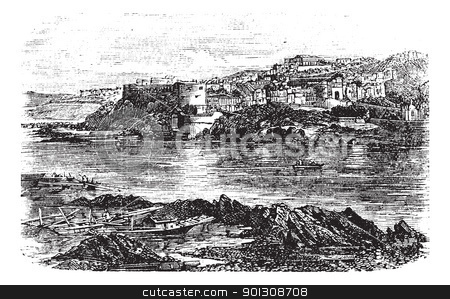 To use this stock image in your creative project, please select the size you need over to the right and click the "Add to Cart" button.
Your downloaded image will come with the Cutcaster watermark removed so don’t worry about the watermark you see on this page. Attock or Campbellpur, Punjab, Pakistan. Vintage engraving. stock vector clipart, Attock or Campbellpur, Punjab, Pakistan. Vintage engraving. Old engraved illustration of Attock city located in the northern border of the Punjab of Pakistan and the headquarters of Attock District. by Patrick Guenette