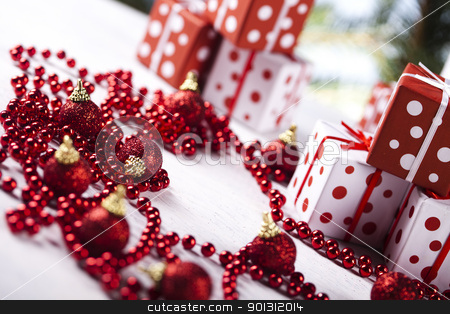 Christmas winter concept Christmas winter concept stock photo, Photography of baubles and gift connected with Christmas time and Christmas tree. by Sebastian Duda