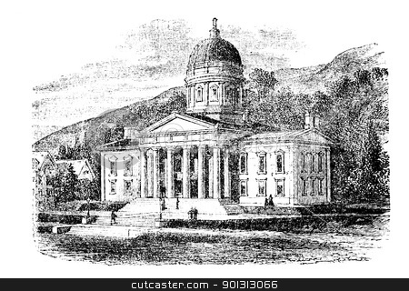 The State Capitol Building in Montpelier, Vermont, vintage engra The State Capitol Building in Montpelier, Vermont, vintage engra stock vector clipart, The State Capitol Building in Montpelier, Vermont, vintage engraved illustration. Trousset encyclopedia (1886 - 1891). by Patrick Guenette