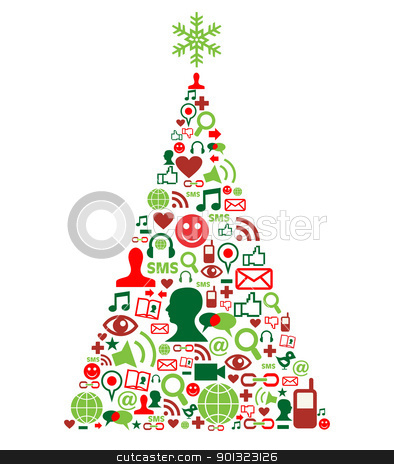 Christmas tree with social media icons Christmas tree with social media icons stock vector clipart, Christmas tree shape made with social media icons set, by Cienpies Design