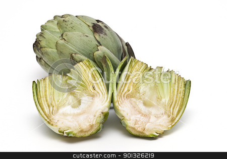 Artichokes. Artichokes. stock photo, Fresh artichokes isolated over a white background. by angelsimon