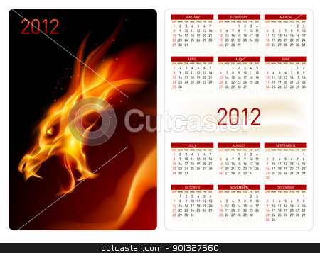 Calendar twenty twelve. Red Dragon. Calendar twenty twelve. Red Dragon. stock photo, Calendar twenty twelve template. Red Dragon. Illustration for design by dvarg