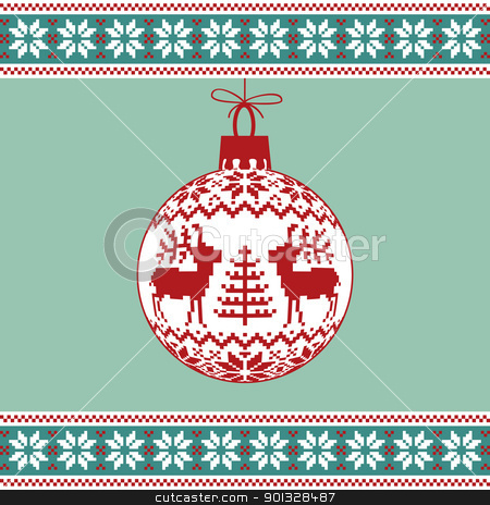 Christmas ball with nordic pattern Christmas ball with nordic pattern stock vector clipart, Christmas green background, ball with nordic pattern by Ela Kwasniewski