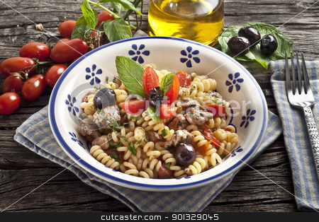 To use this stock image in your creative project, please select the size you need over to the right and click the "Add to Cart" button.
Your downloaded image will come with the Cutcaster watermark removed so don’t worry about the watermark you see on this page. Italian Fusilli pasta with swordfish stock photo, Italian Fusilli pasta with swordfish,olive and raw tomato by maxg71