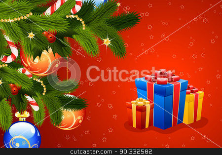 To use this stock image in your creative project, please select the size you need over to the right and click the "Add to Cart" button.
Your downloaded image will come with the Cutcaster watermark removed so don’t worry about the watermark you see on this page. Christmas stock vector clipart, Christmas Card with fir mistletoe decoration and gifts for your design by Vadym Nechyporenko