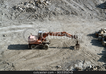 To use this stock image in your creative project, please select the size you need over to the right and click the "Add to Cart" button.
Your downloaded image will come with the Cutcaster watermark removed so don’t worry about the watermark you see on this page. resting red quarry digger stock photo, red stone pit digger after work in sunny ambiance, seen from above by prill
