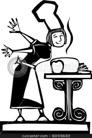 Chef and baked Bread Chef and baked Bread stock vector clipart, Woman chef smelling some fresh baked bread by Jeffrey Thompson