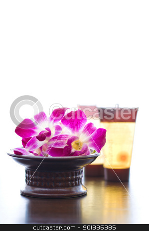 Spa ingredients and orchid flowers Spa ingredients and orchid flowers stock photo, Spa ingredients and orchid flowers in front of a white background by Ulrich Schade