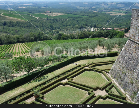 To use this stock image in your creative project, please select the size you need over to the right and click the "Add to Cart" button.
Your downloaded image will come with the Cutcaster watermark removed so don’t worry about the watermark you see on this page. around Castle of Brolio stock photo, idyllic scenery with ornamental garden seen from Castle of Brolio near Gaiole in Chianti, located in the italian region Tuscany by prill
