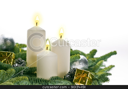 Three candles in advent setting Three candles in advent setting stock photo, Three candles in advent setting with real Christmas tree branches by Ulrich Schade