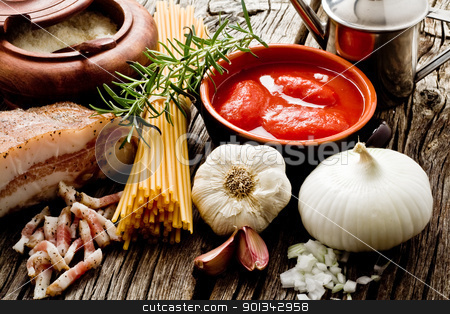 To use this stock image in your creative project, please select the size you need over to the right and click the "Add to Cart" button.
Your downloaded image will come with the Cutcaster watermark removed so don’t worry about the watermark you see on this page. amatriciana ingredients stock photo, italian traditional pasta amatriciana ingredients on wood by maxg71