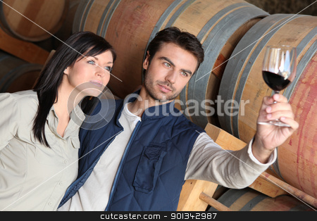 To use this stock image in your creative project, please select the size you need over to the right and click the "Add to Cart" button.
Your downloaded image will come with the Cutcaster watermark removed so don’t worry about the watermark you see on this page. Couple wine tasting in a cellar stock photo, Couple wine tasting in a cellar by photography33