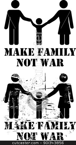 To use this stock image in your creative project, please select the size you need over to the right and click the "Add to Cart" button.
Your downloaded image will come with the Cutcaster watermark removed so don’t worry about the watermark you see on this page. Make Family Not War stock vector clipart, Make Family Not War sign with father mother and child by Ints Vikmanis