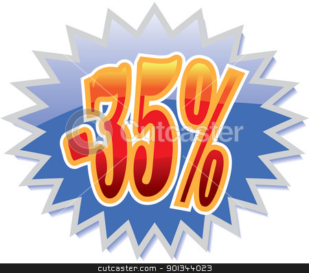 To use this stock image in your creative project, please select the size you need over to the right and click the "Add to Cart" button.
Your downloaded image will come with the Cutcaster watermark removed so don’t worry about the watermark you see on this page. 35% discount label stock vector clipart, Blue discount label with red -35%. Vector illustration by Ints Vikmanis