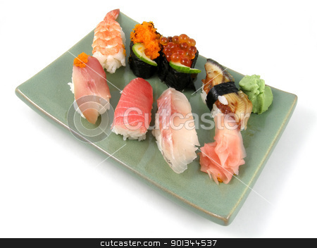 Sushi Sushi stock photo, A plate of nigiri sushi by Harris Shiffman