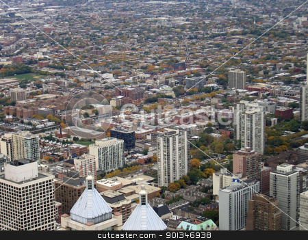 To use this stock image in your creative project, please select the size you need over to the right and click the "Add to Cart" button.
Your downloaded image will come with the Cutcaster watermark removed so don’t worry about the watermark you see on this page. Chicago aerial view stock photo, aerial view of Chicago (USA) at summer time by prill